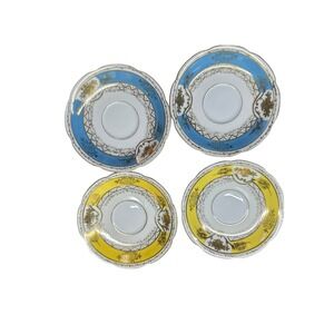 Ucagco China Saucers‎ Set of 4 Occupied Japan Blue Yellow Gold Floral